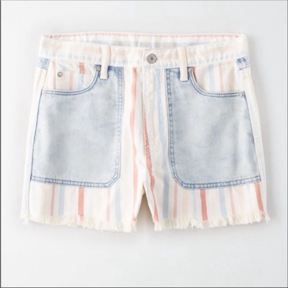 American Eagle White Striped Mom Shorts